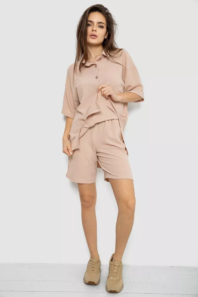 Купити Костюм жіночий однотонний, колір бежевий, 119R0038 - Фото №2