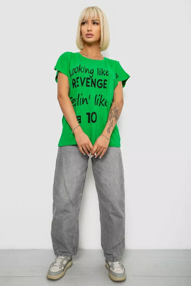 Купить Футболка женская с принтом, цвет зеленый, 244R3013-5 - Фото №2