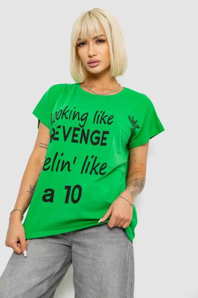 Купить Футболка женская с принтом, цвет зеленый, 244R3013-5 - Фото №3