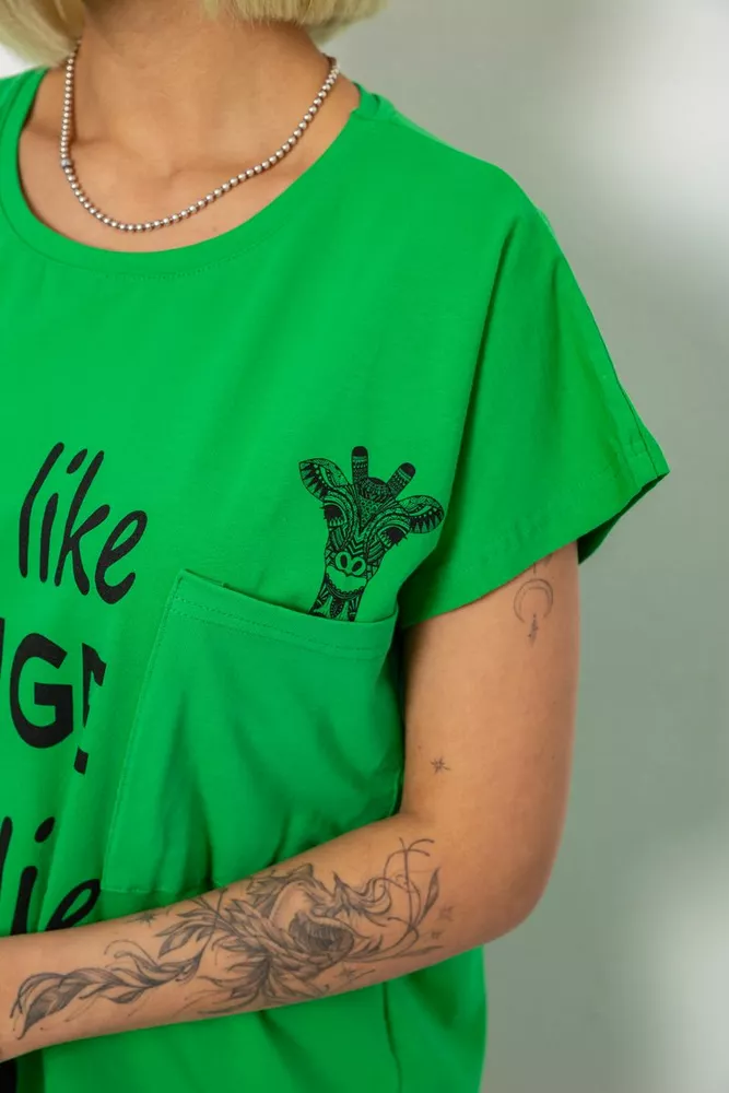 Купить Футболка женская с принтом, цвет зеленый, 244R3013-5 - Фото №5