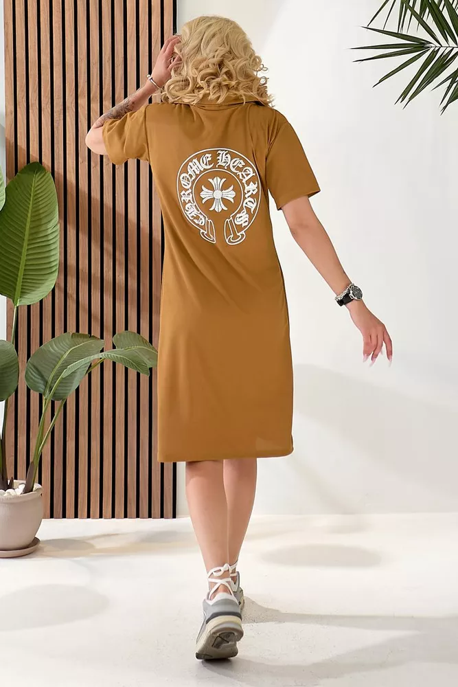Купить Платье-поло однотонное с принтом, цвет коричневый, 257R49 - Фото №5