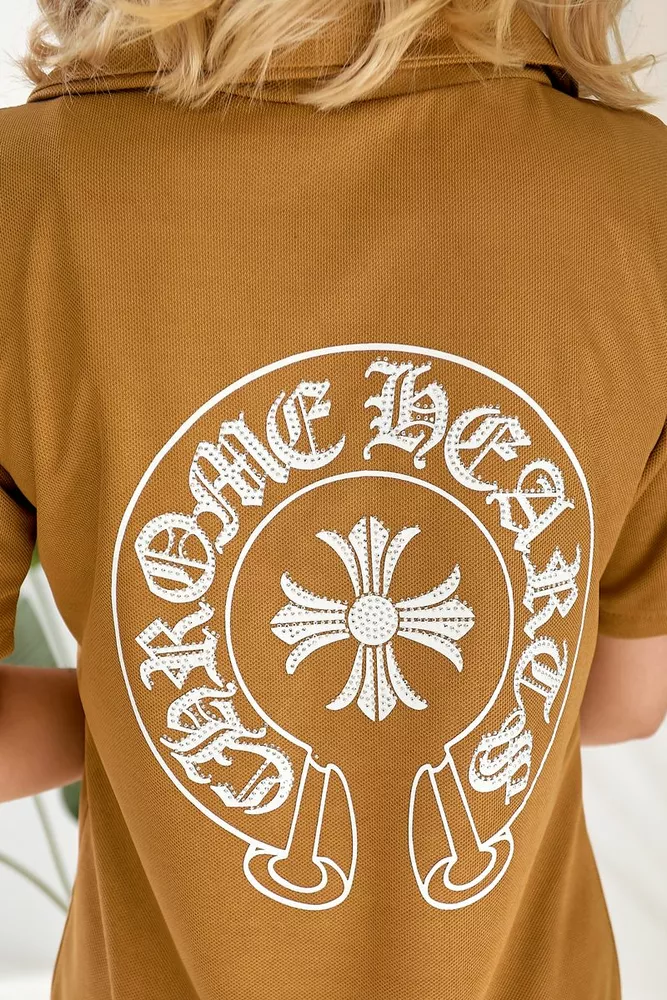 Купить Платье-поло однотонное с принтом, цвет коричневый, 257R49 - Фото №7