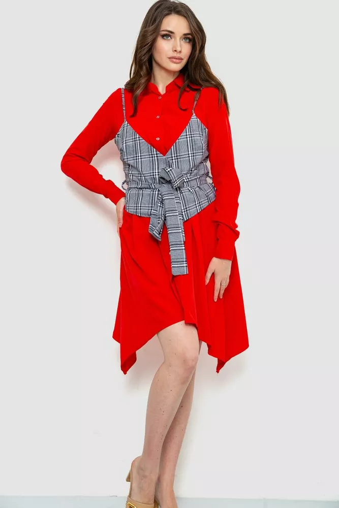 Купити Сукня  вільного крою, колір червоний, 186R530 - Фото №2