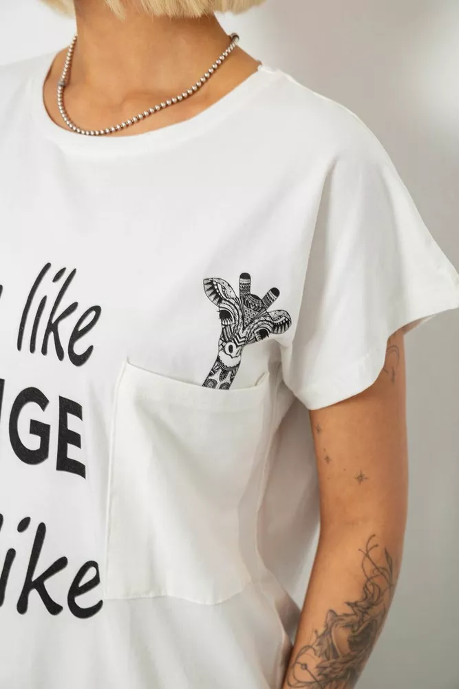 Купить Футболка женская с принтом, цвет молочный, 244R3013-5 - Фото №5