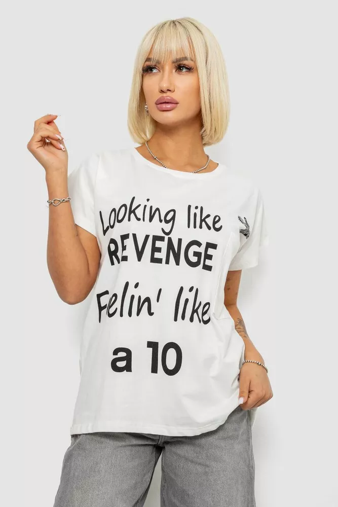 Купить Футболка женская с принтом, цвет молочный, 244R3013-5 - Фото №1