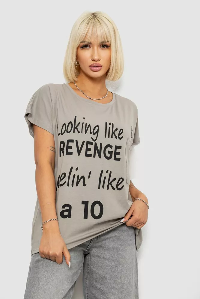 Купить Футболка женская с принтом, цвет серый, 244R3013-5 - Фото №1