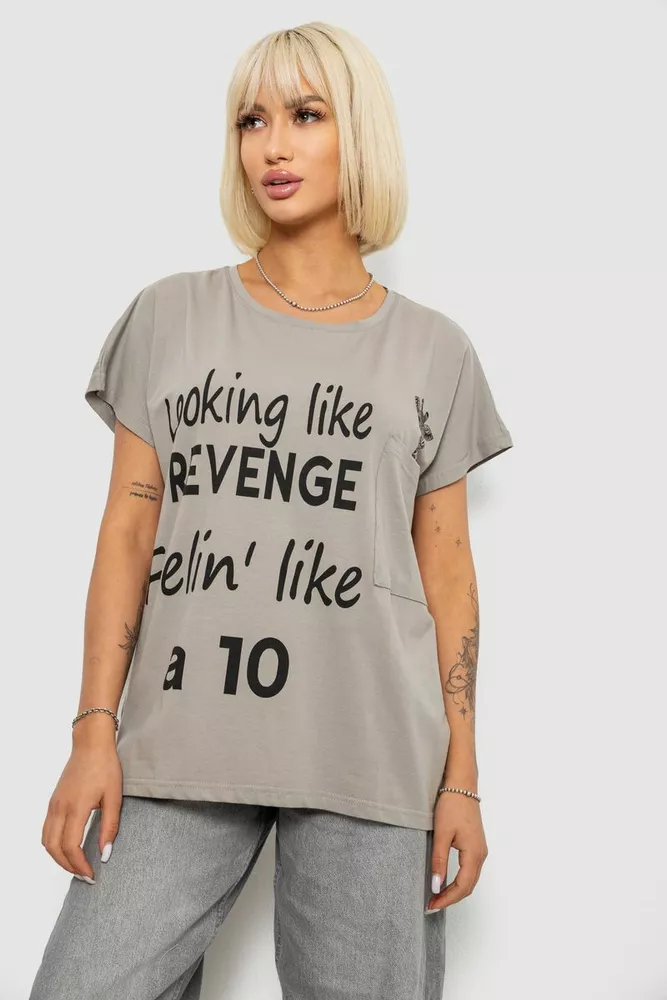 Купить Футболка женская с принтом, цвет серый, 244R3013-5 - Фото №3