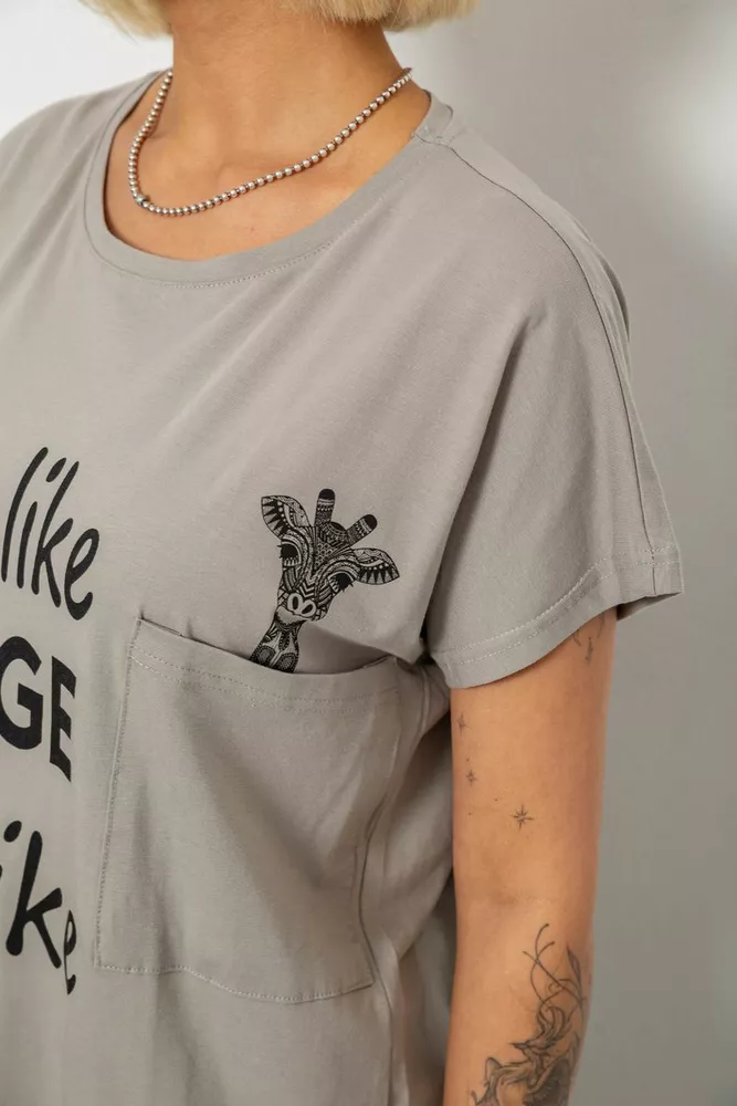 Купить Футболка женская с принтом, цвет серый, 244R3013-5 - Фото №5