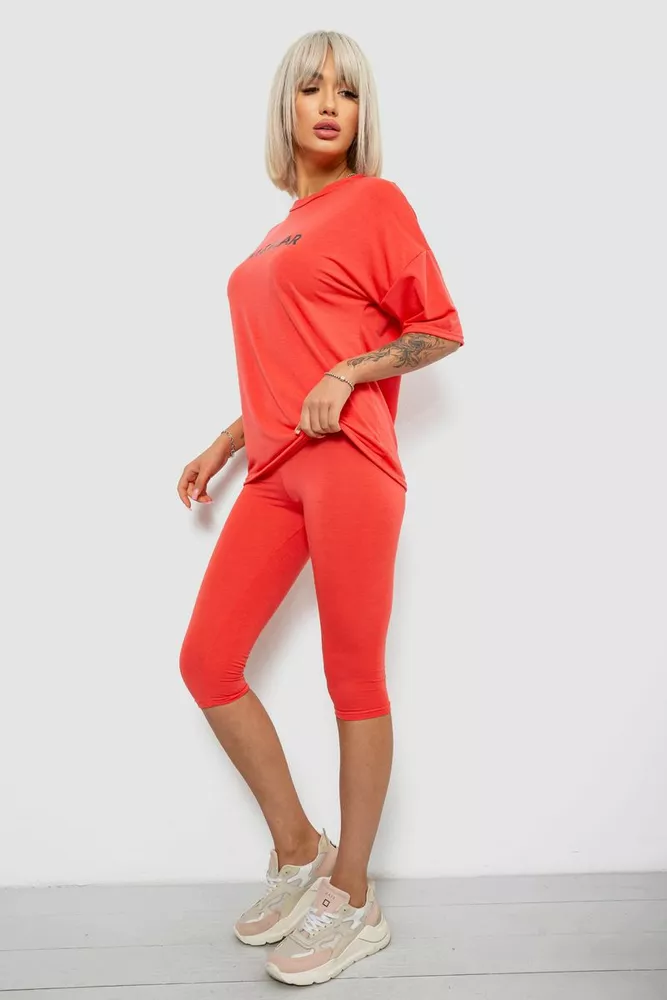 Купить Костюм домашний женский с принтом, цвет коралловый, 257R738 - Фото №3