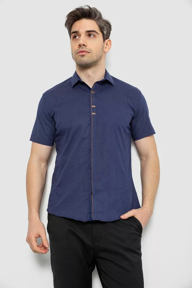 Купити Сорочка чоловіча з принтом, колір темно-синій, 214R7026 оптом - Фото №1