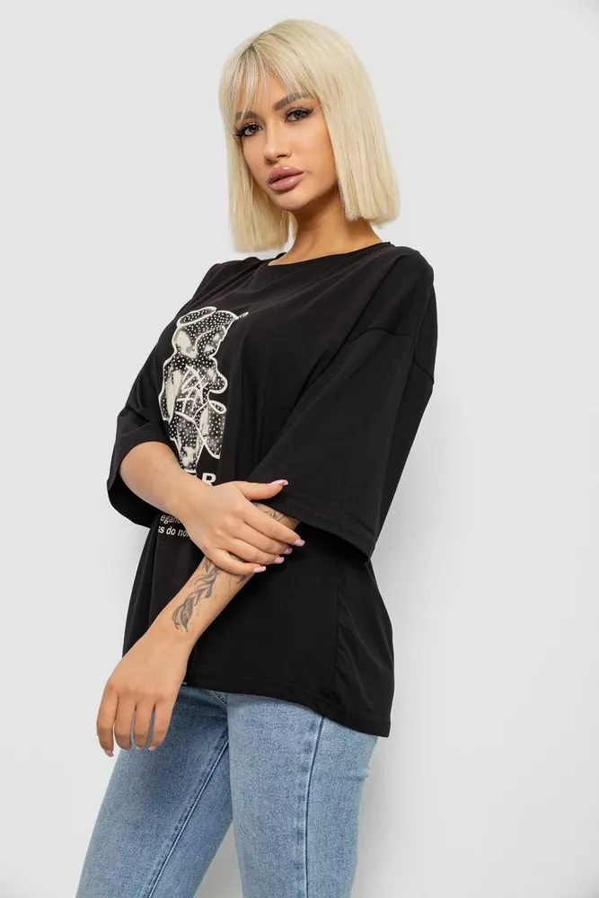 Купити Футболка жіноча з принтом, колір чорний, 244R2029-5 - Фото №3