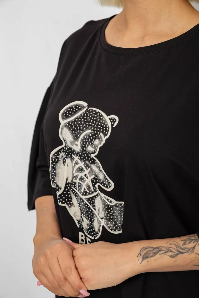 Купити Футболка жіноча з принтом, колір чорний, 244R2029-5 - Фото №5