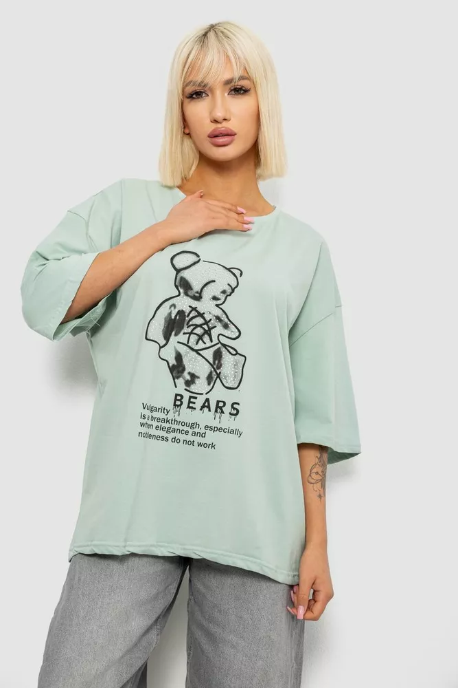 Купить Футболка женская с принтом, цвет оливковый, 244R2029-5 - Фото №1