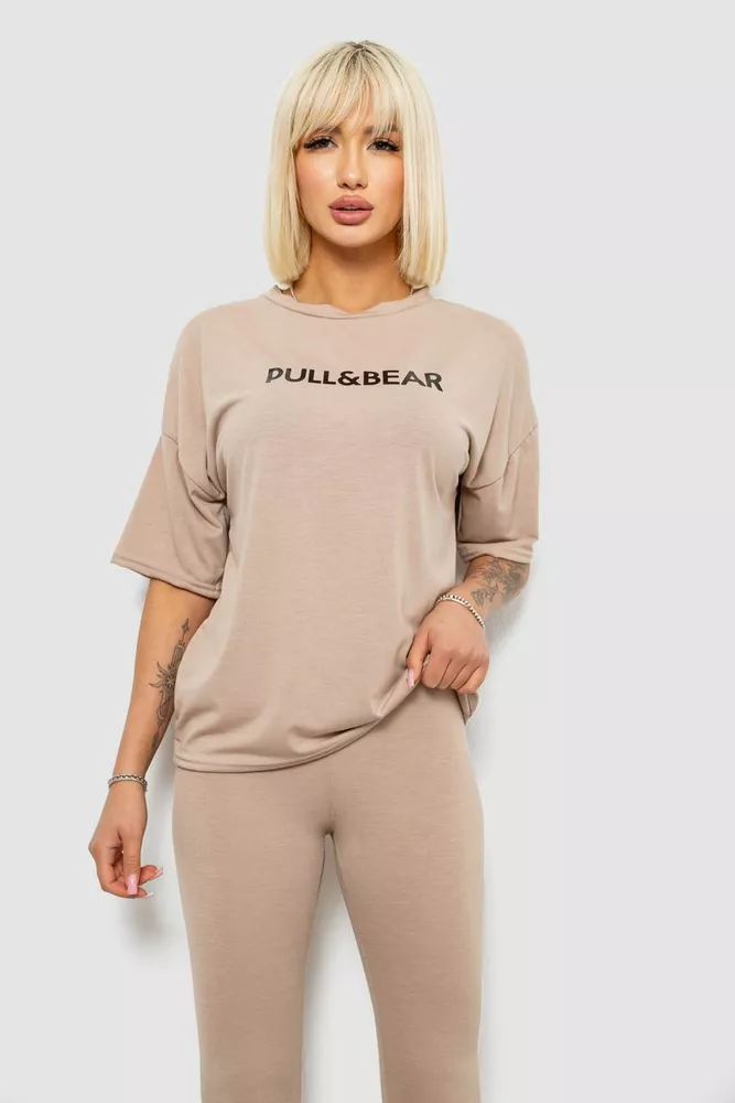 Купить Костюм домашний женский с принтом, цвет бежевый, 257R738 оптом - Фото №2