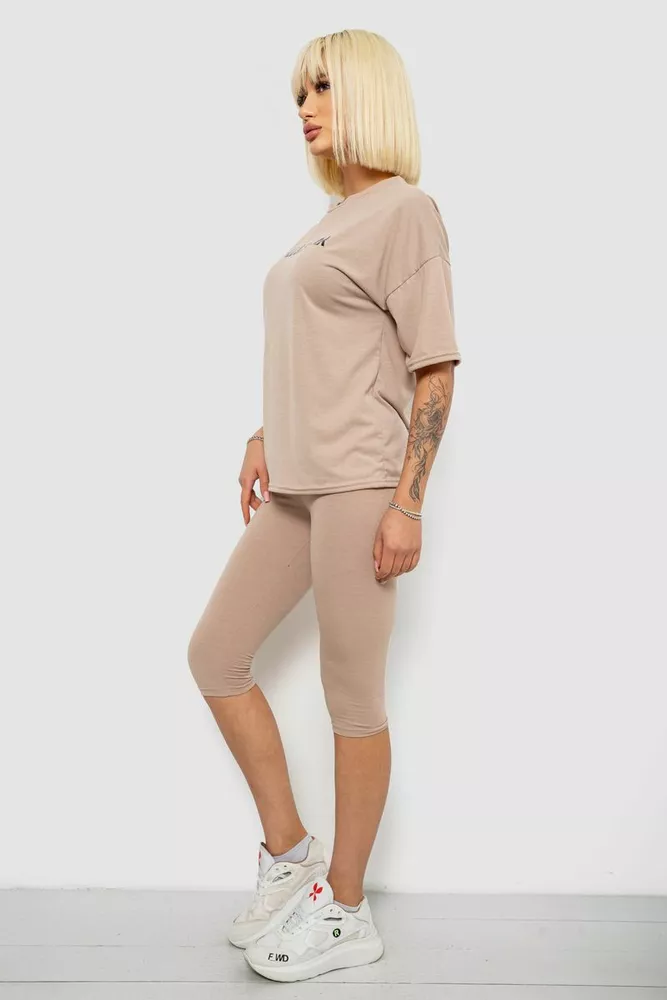 Купить Костюм домашний женский с принтом, цвет бежевый, 257R738 оптом - Фото №3