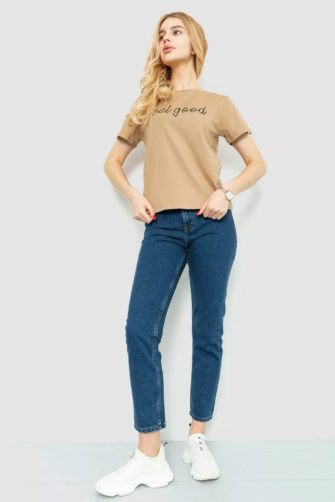 Купити Футболка жіноча з принтом, колір бежевий, 221R3001 оптом - Фото №2