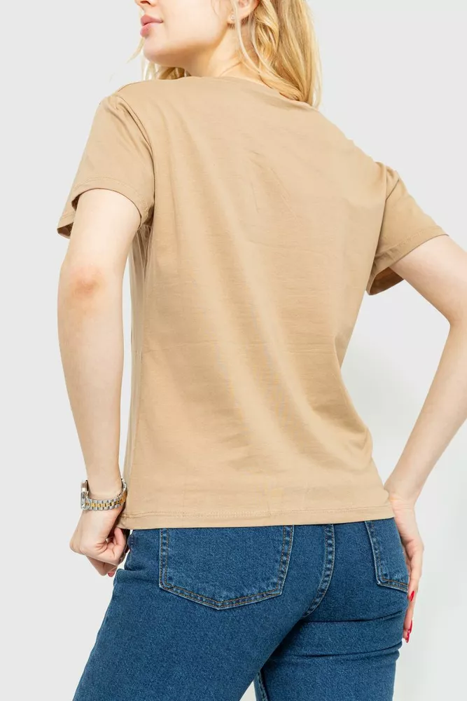 Купити Футболка жіноча з принтом, колір бежевий, 221R3001 оптом - Фото №4