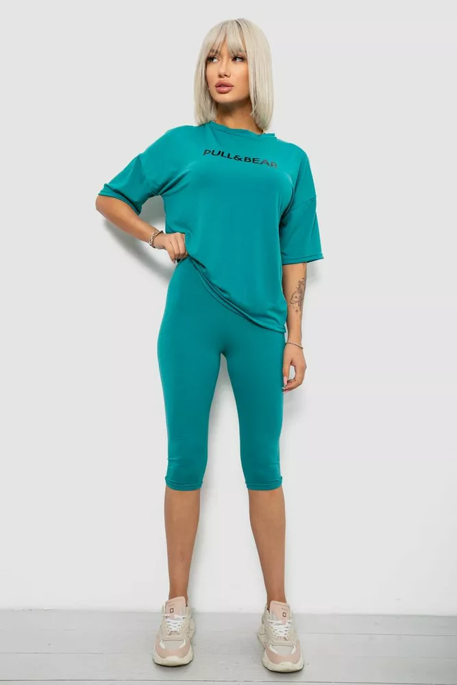 Купить Костюм домашний женский с принтом, цвет бирюзовый, 257R738 - Фото №1