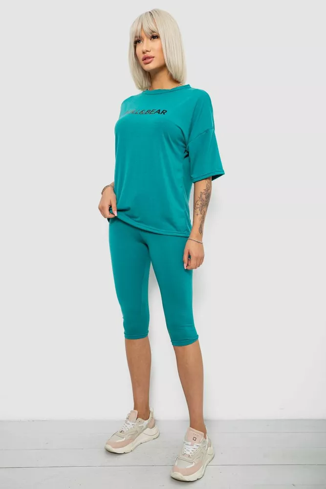 Купить Костюм домашний женский с принтом, цвет бирюзовый, 257R738 - Фото №3