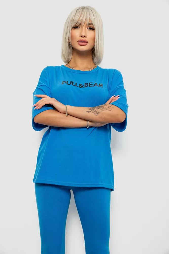 Купить Костюм домашний женский с принтом, цвет голубой, 257R738 - Фото №2