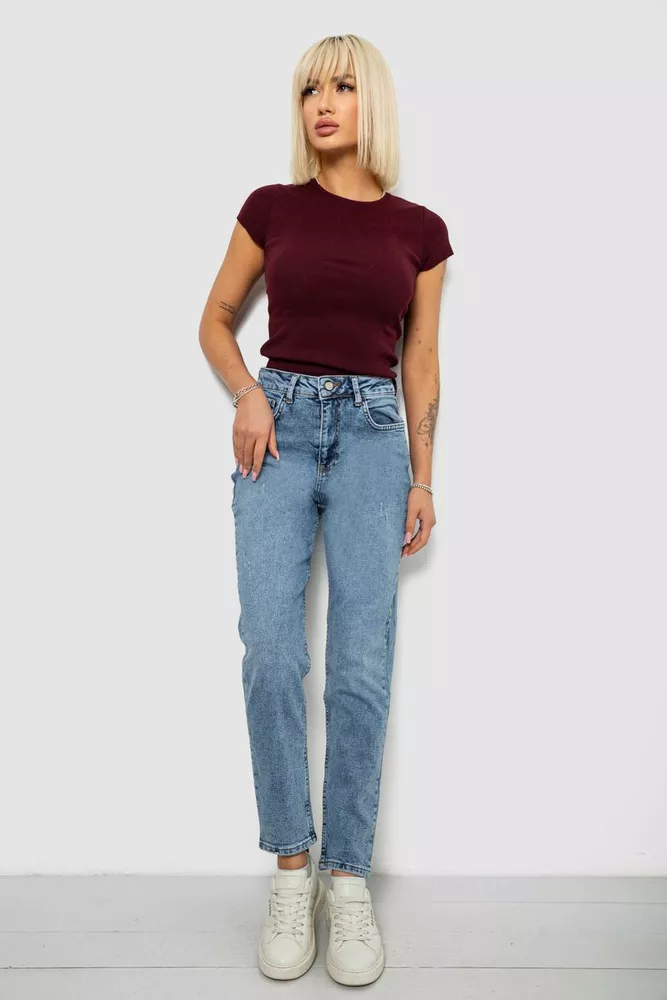 Купить Джинсы женские однотонные MOM, цвет голубой, 244R00136 - Фото №2