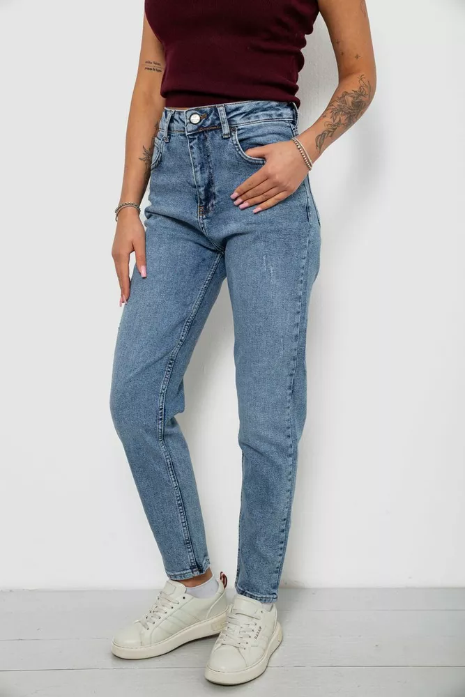 Купить Джинсы женские однотонные MOM, цвет голубой, 244R00136 - Фото №3