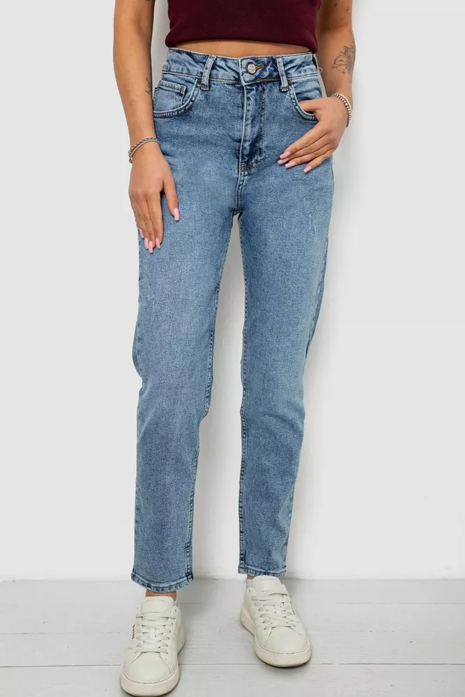 Купить Джинсы женские однотонные MOM, цвет голубой, 244R00136 - Фото №1