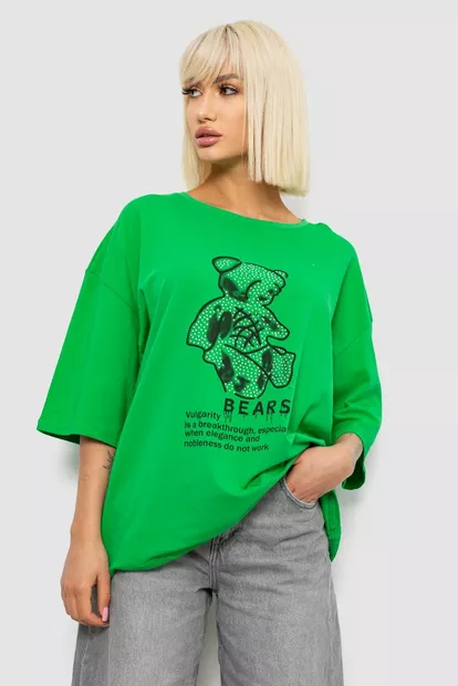 Футболка женская с принтом, цвет зеленый, 244R2029-5