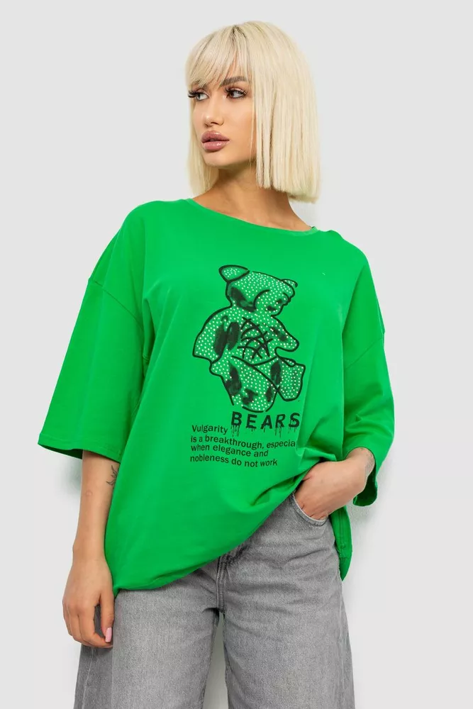 Купить Футболка женская с принтом, цвет зеленый, 244R2029-5 - Фото №1