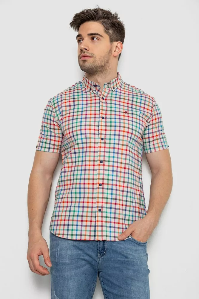 Купить Рубашка мужская в клетку  -уценка, цвет молочный, 214R842-U-3 - Фото №1