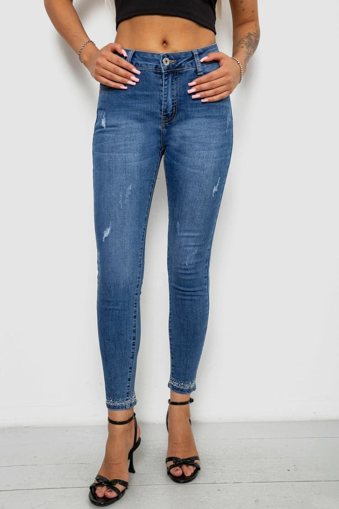 Купить Джинсы женские однотонные Skinny, цвет синий, 244RS5711 - Фото №1