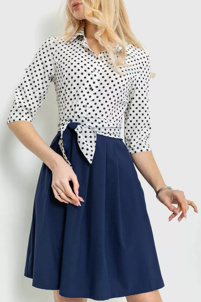 Купити Сукня софт у горошок, колір синьо-молочний, 230R79-2 оптом - Фото №2