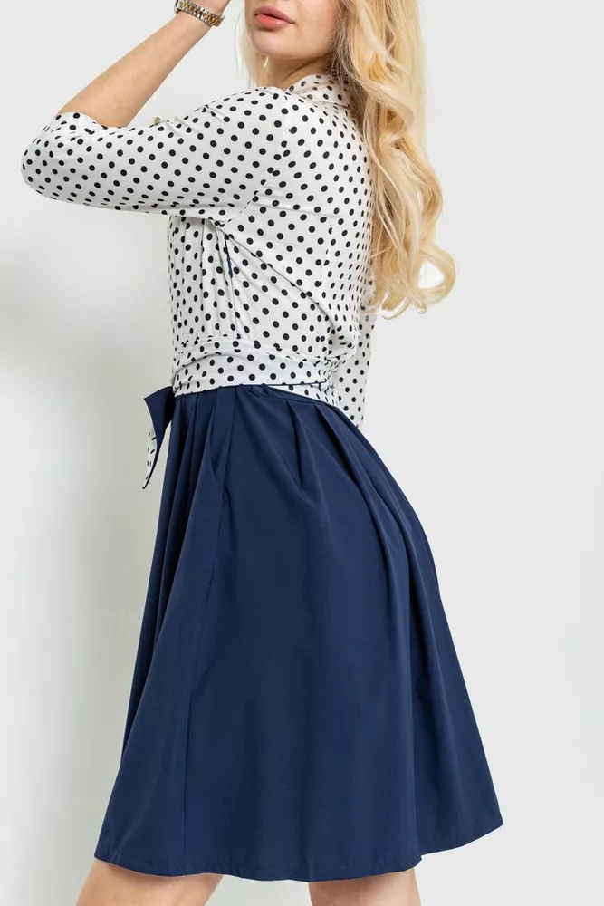 Купити Сукня софт у горошок, колір синьо-молочний, 230R79-2 оптом - Фото №4