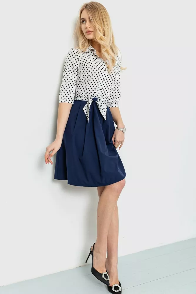 Купити Сукня софт у горошок, колір синьо-молочний, 230R79-2 оптом - Фото №1