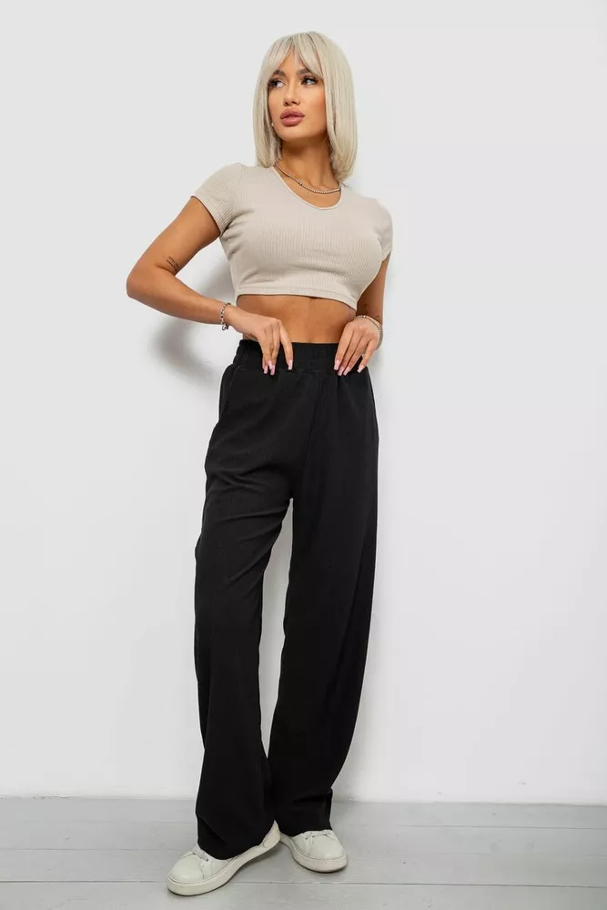 Купить Штаны женские однотонные повседневные, цвет черный, 214R326 - Фото №2