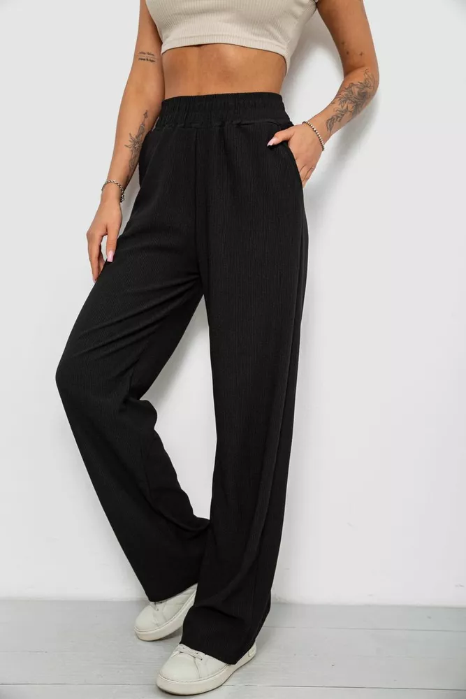 Купить Штаны женские однотонные повседневные, цвет черный, 214R326 - Фото №3