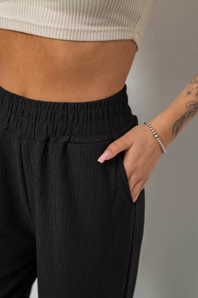 Купить Штаны женские однотонные повседневные, цвет черный, 214R326 - Фото №5