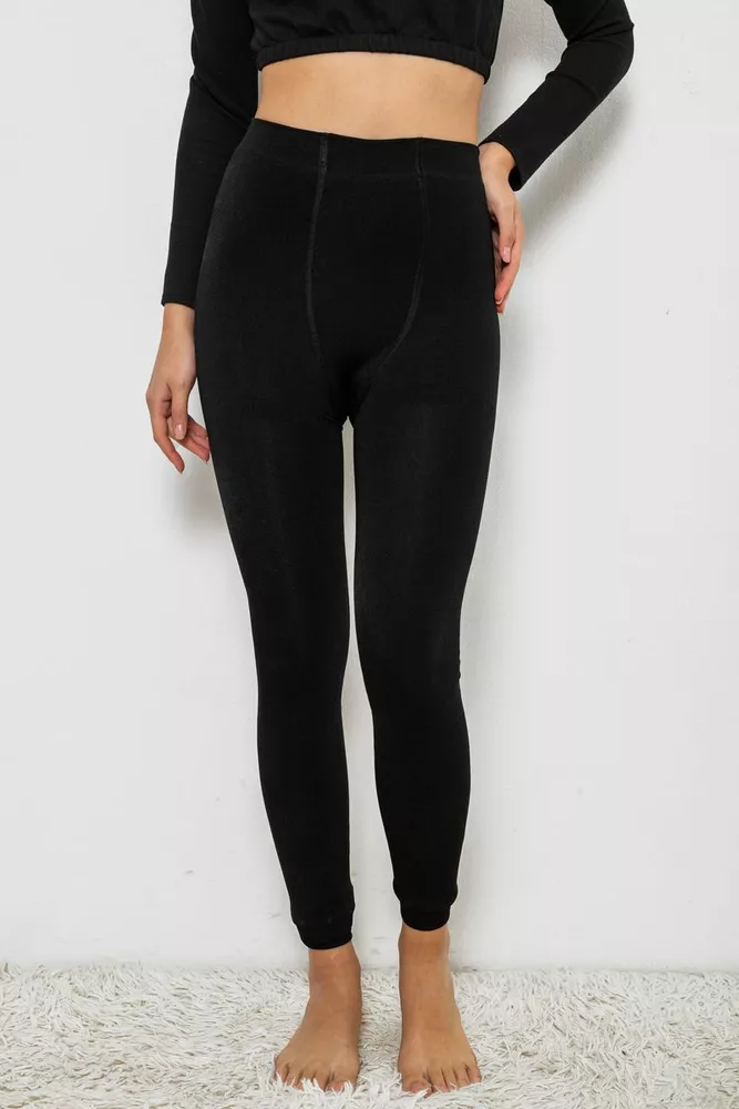 Купить Лосины однотонные на флисе, цвет черный, 244R1710 - Фото №2