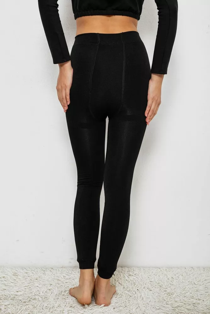 Купить Лосины однотонные на флисе, цвет черный, 244R1710 - Фото №5