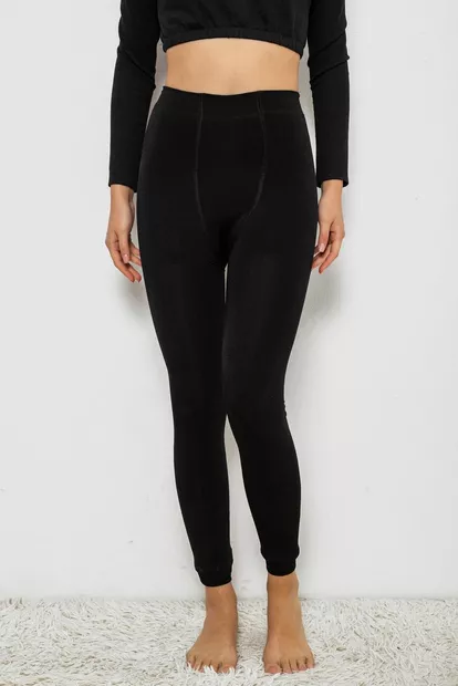 Лосины однотонные на флисе, цвет черный, 244R1710