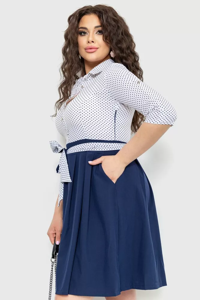 Купити Сукня софт у горошок, колір синьо-білий, 230R79-2 оптом - Фото №3