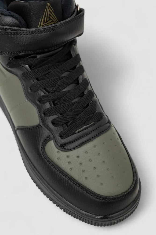 Купить Кроссовки мужские зимние на меху, цвет черно-зеленый, 248RH202 - Фото №2