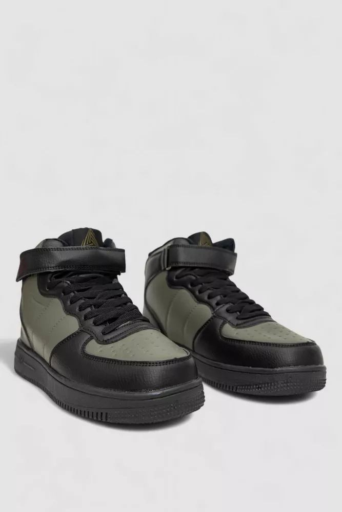 Купить Кроссовки мужские зимние на меху, цвет черно-зеленый, 248RH202 - Фото №3