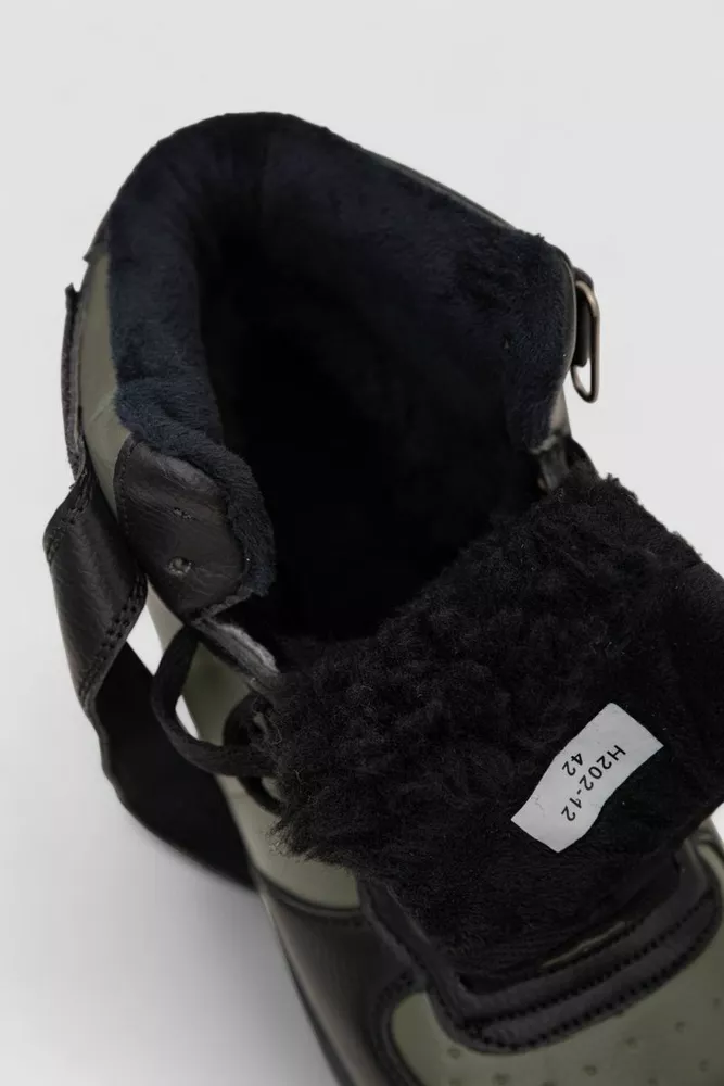 Купить Кроссовки мужские зимние на меху, цвет черно-зеленый, 248RH202 - Фото №6