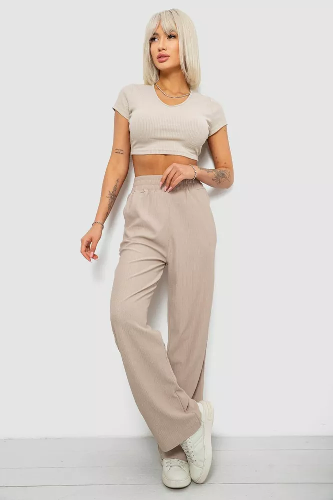 Купить Штаны женские однотонные повседневные, цвет бежевый, 214R326 - Фото №2