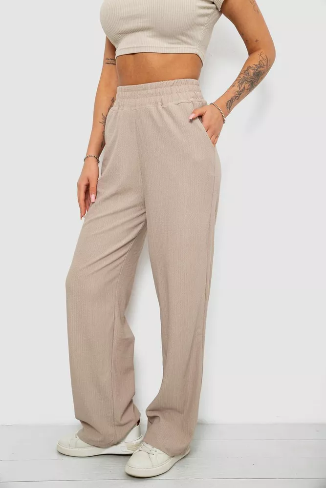 Купить Штаны женские однотонные повседневные, цвет бежевый, 214R326 - Фото №3