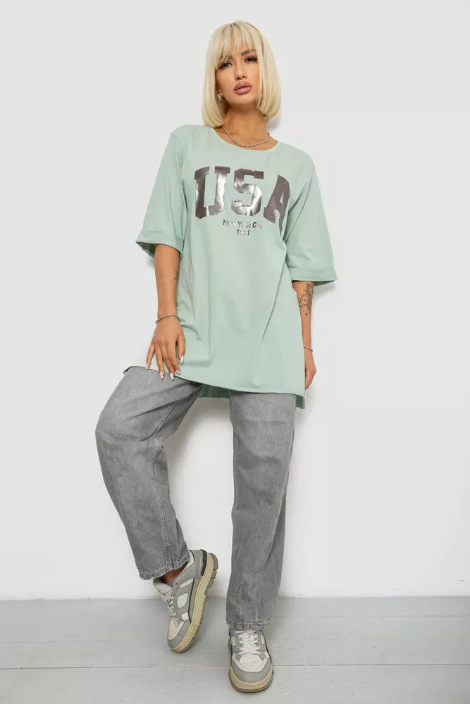 Купити Футболка жіноча з принтом  -уцінка, колір оливковий, 244R2022-5-U-12 - Фото №2