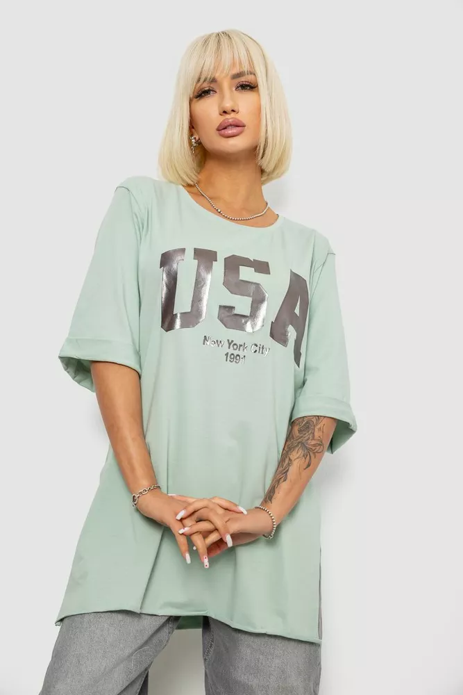 Купити Футболка жіноча з принтом  -уцінка, колір оливковий, 244R2022-5-U-12 - Фото №1