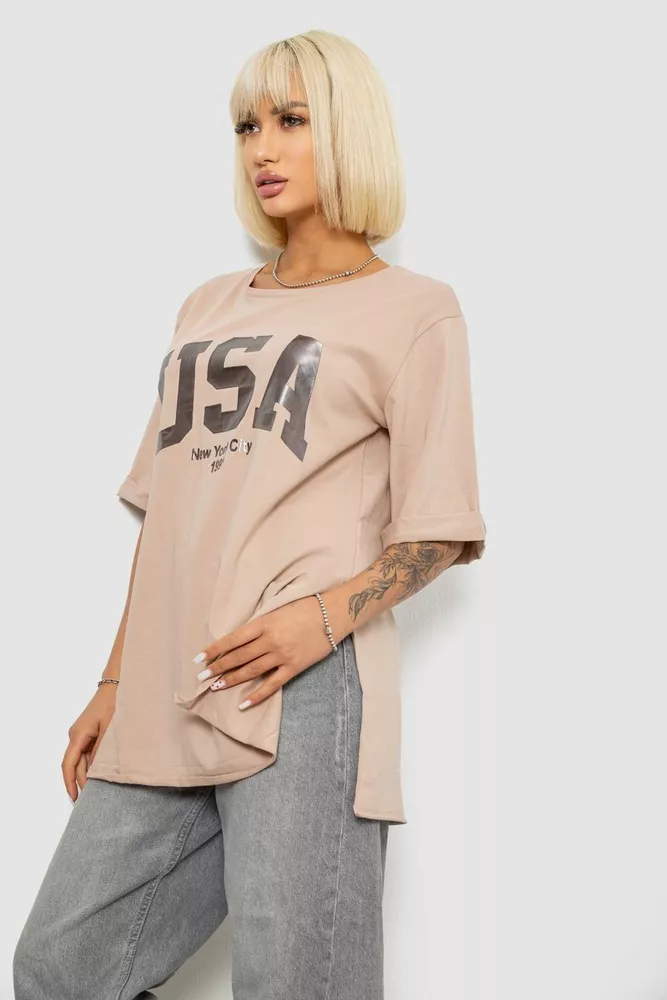 Купить Футболка женская с принтом  -уценка, цвет бежевый, 244R2022-5-U-13 - Фото №3