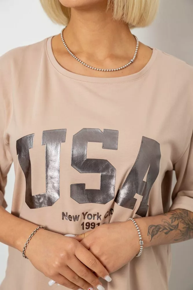 Купить Футболка женская с принтом  -уценка, цвет бежевый, 244R2022-5-U-13 - Фото №5